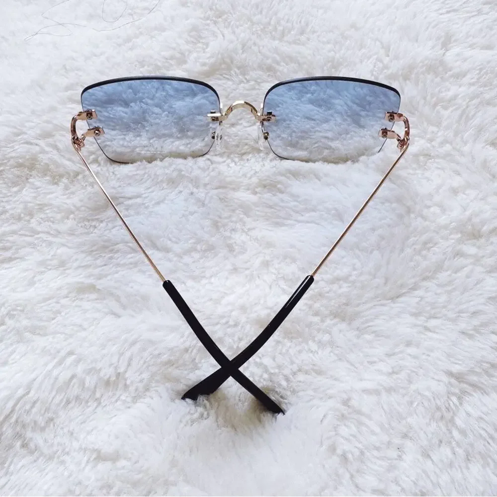 Laurel Clear Blue Rimless Sleek Sunglasses - Picture 9 of 11